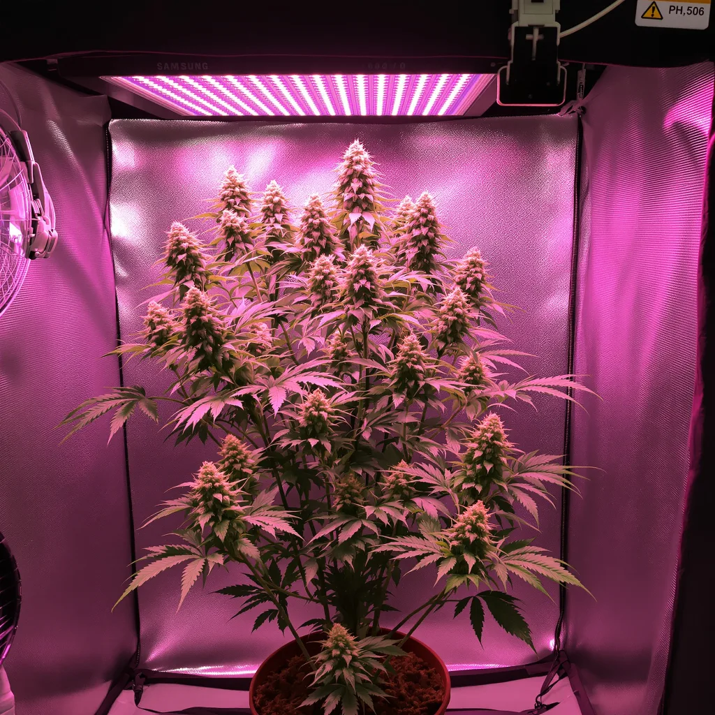 Blue Lyly 54% indica / 46% sativa flower with visible trichomes