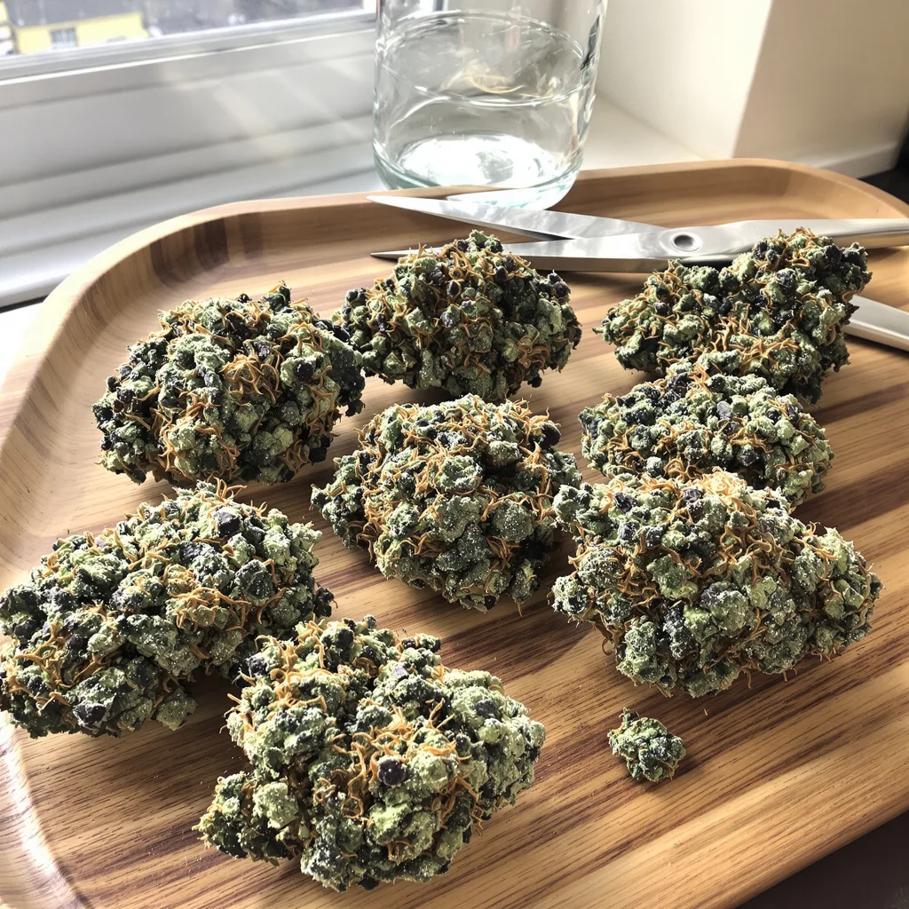 Blue Mango 40% indica / 60% sativa flower with visible trichomes