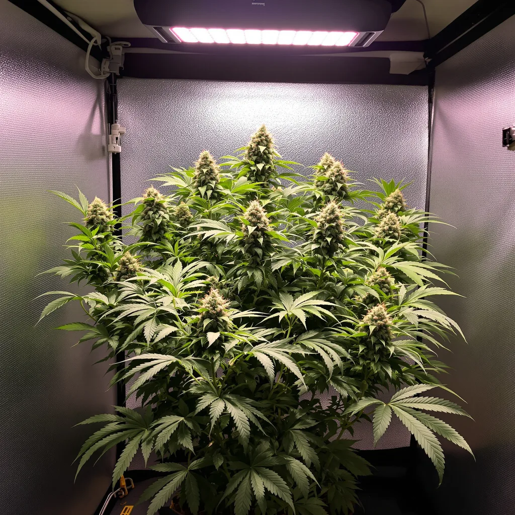 Blue Monster 76% indica / 24% sativa flower with visible trichomes