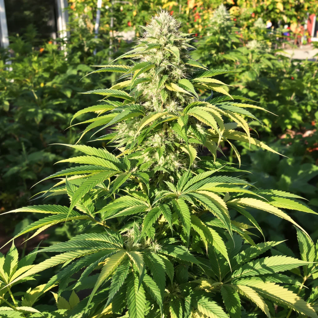 Blue Monster 76% indica / 24% sativa flower with visible trichomes