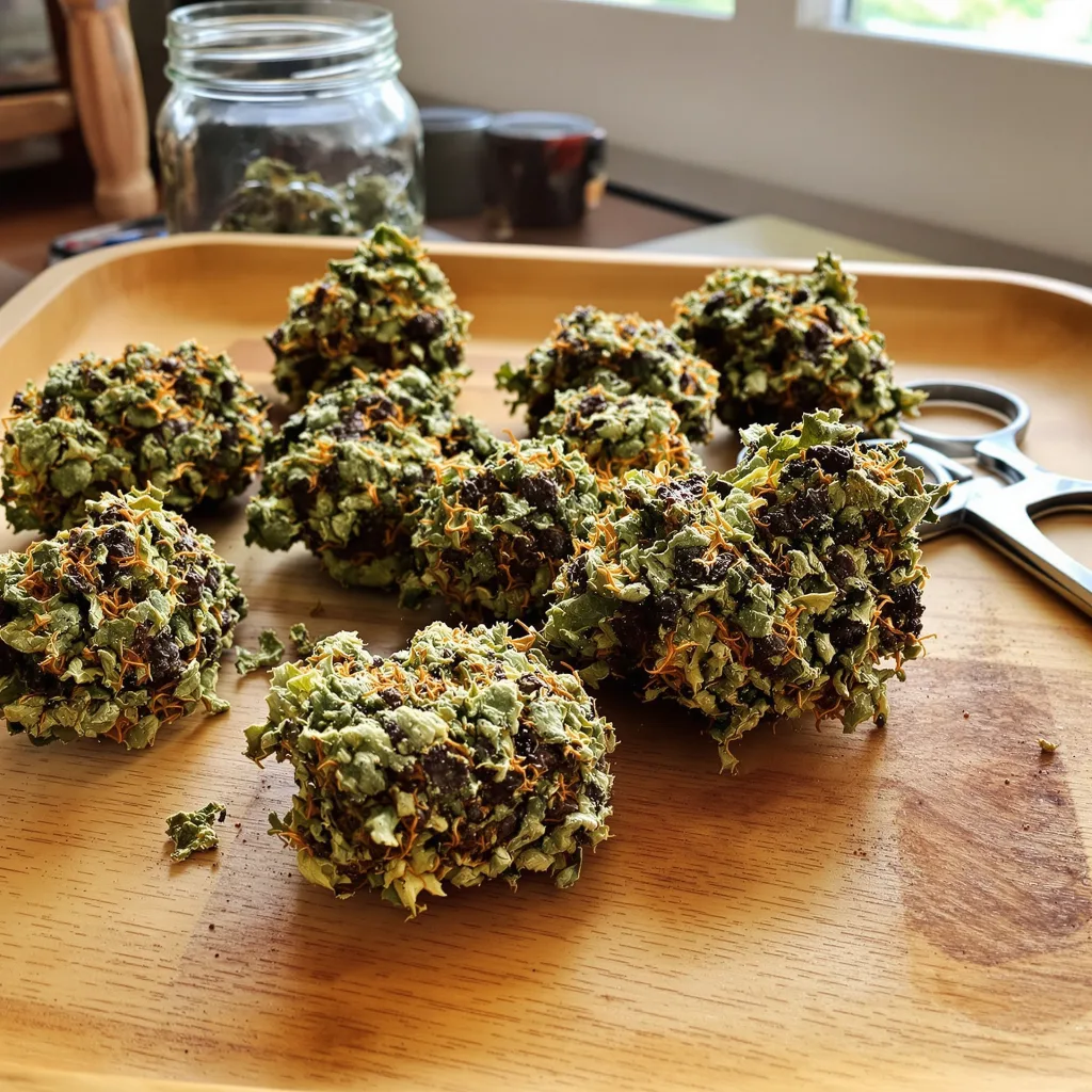 Blue Ox 67% indica / 33% sativa flower with visible trichomes