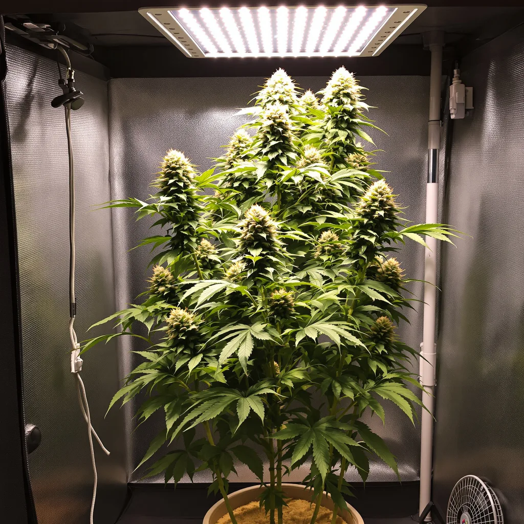 Blue Power 55% indica / 45% sativa flower with visible trichomes