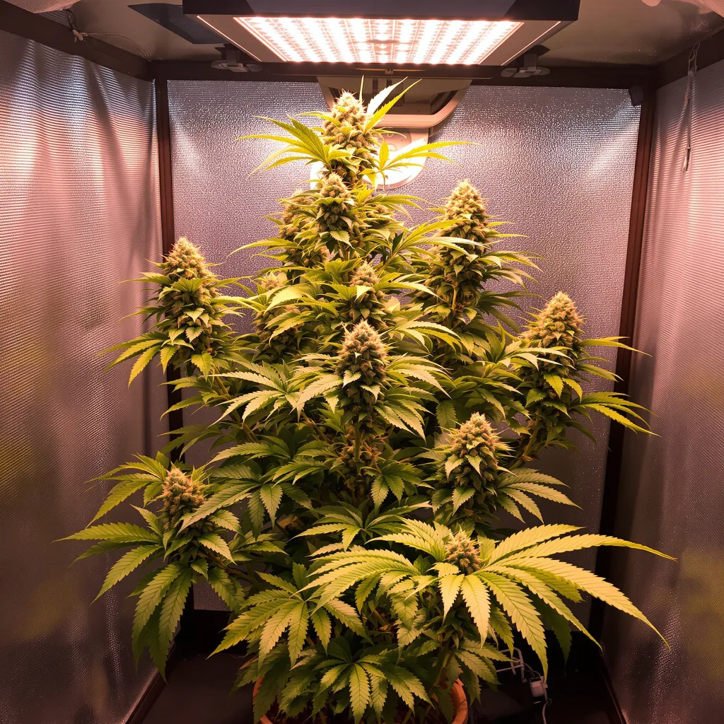 Blue Widow 76% indica / 24% sativa flower with visible trichomes