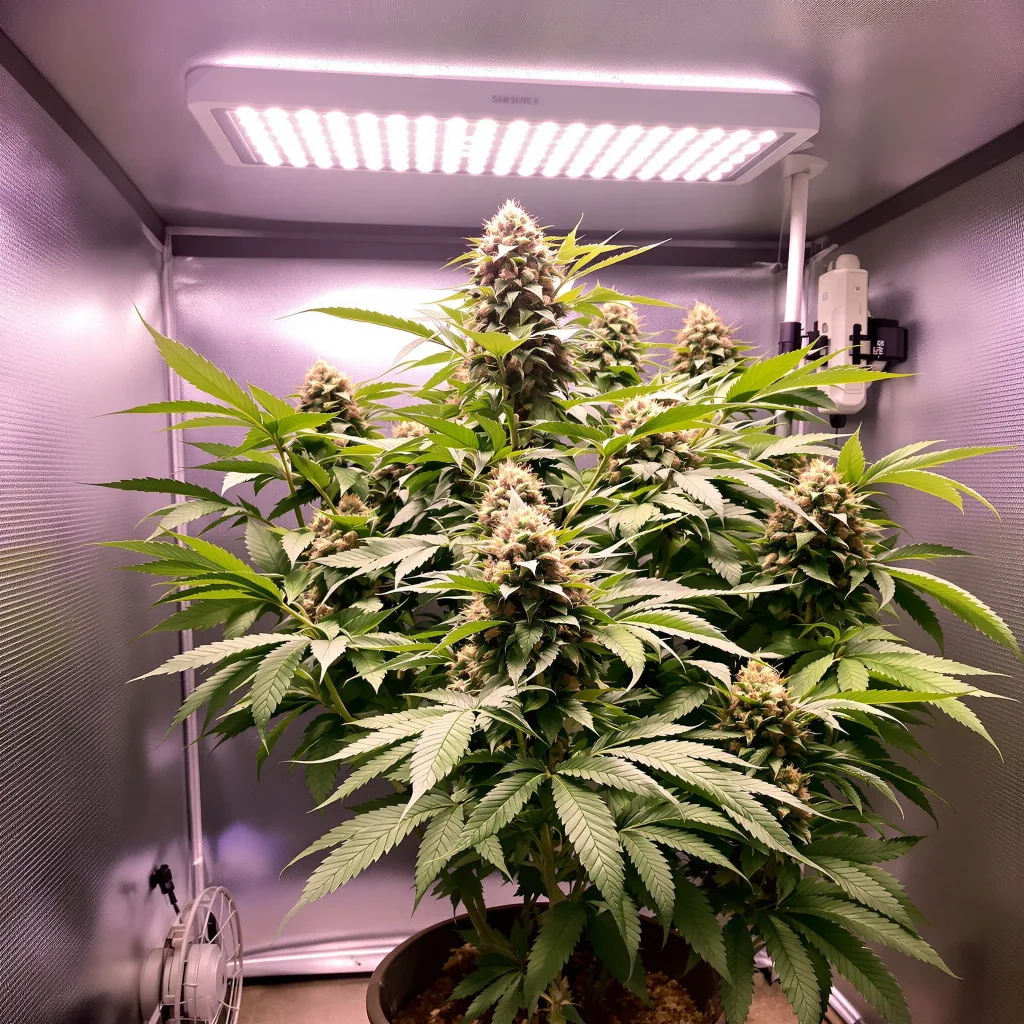 Blue Zombie 66% indica / 34% sativa flower with visible trichomes