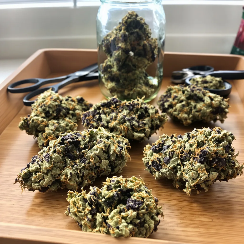 Brains Damage 66% indica / 34% sativa flower with visible trichomes