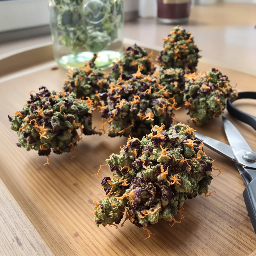 Brand X 74% indica / 26% sativa flower with visible trichomes