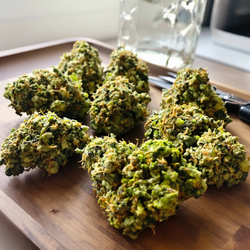 Bruce Almighty 10% indica / 90% sativa flower with visible trichomes