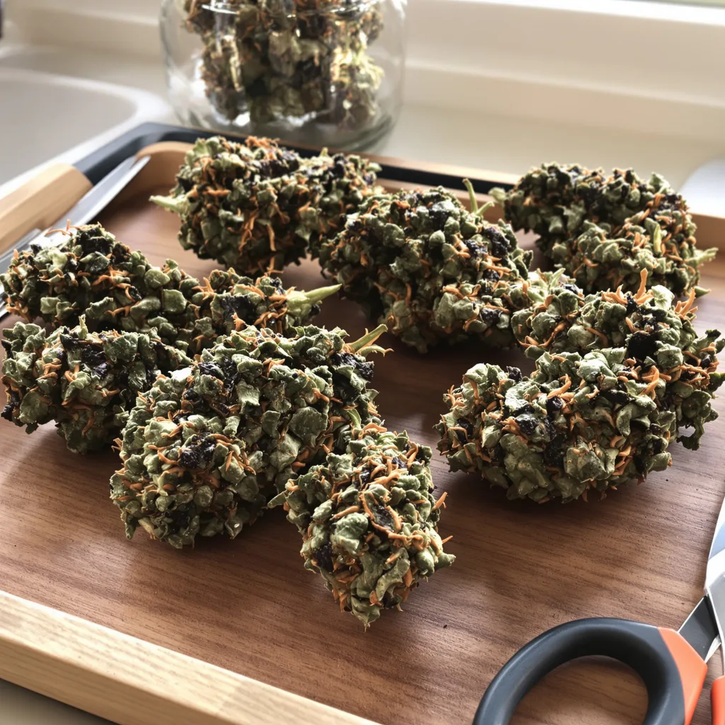 Bubba Gift 82% indica / 18% sativa flower with visible trichomes