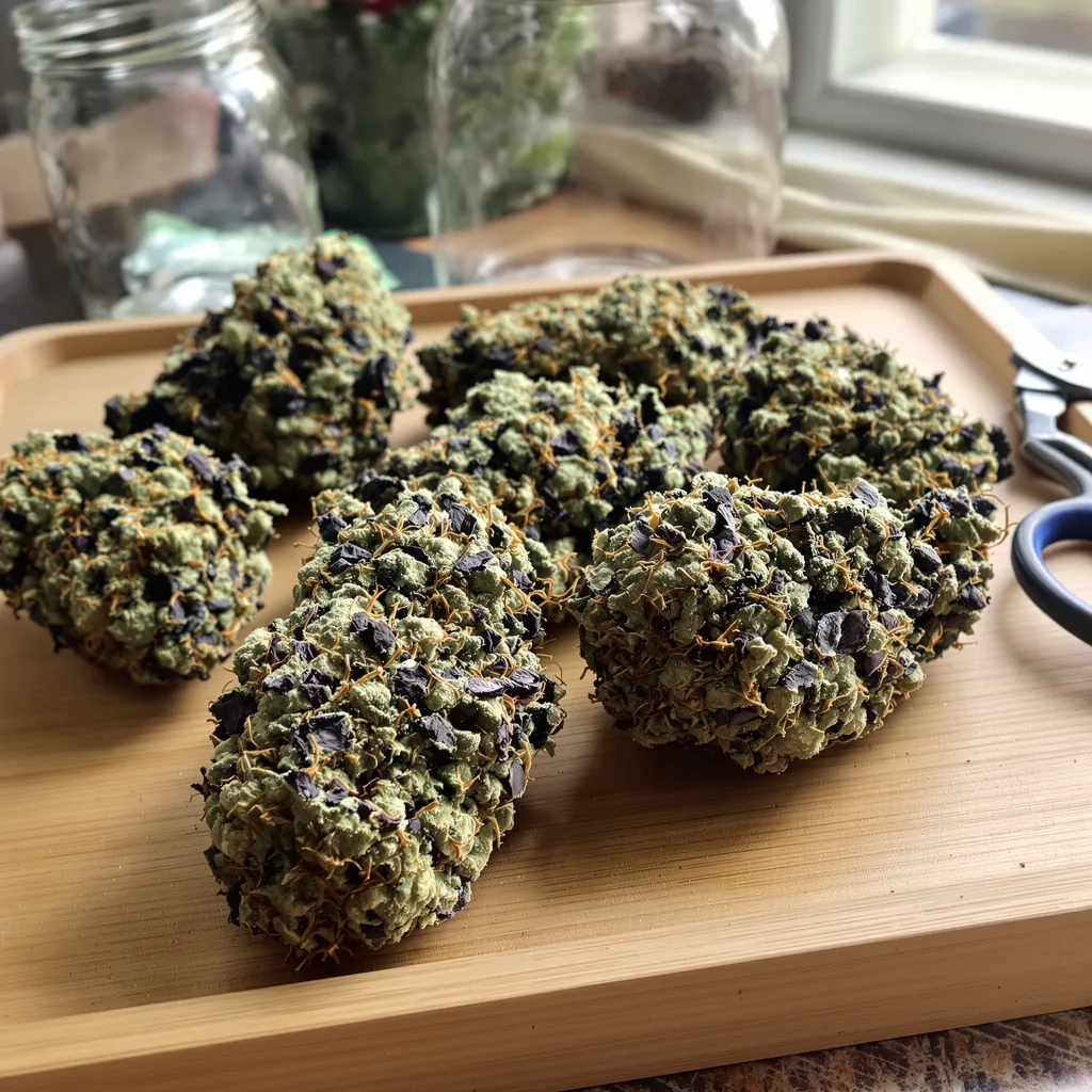 Bubble Cheese 70% indica / 30% sativa flower with visible trichomes