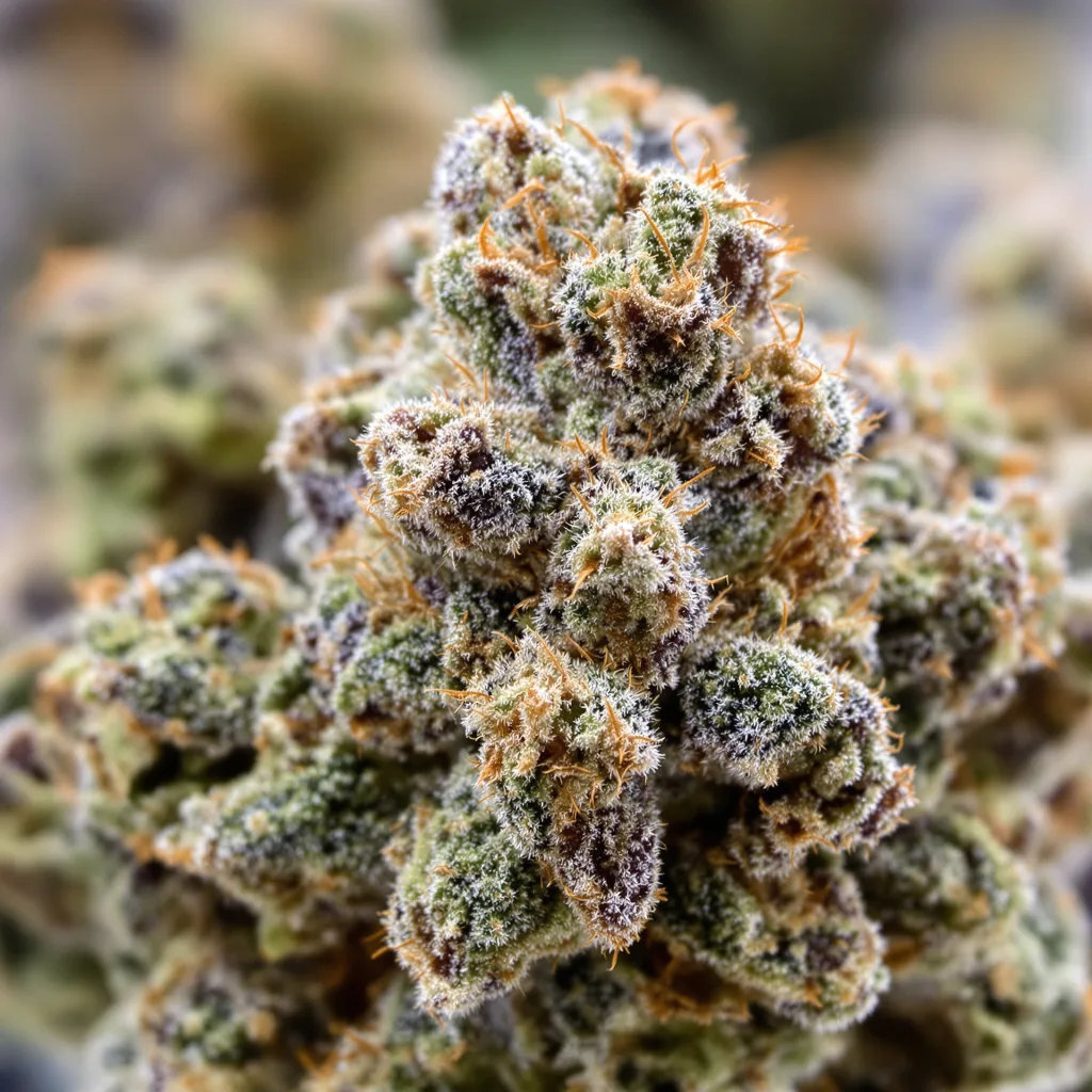 Bubble Cheese cannabis bud close-up showing dense purple-tinged calyxes