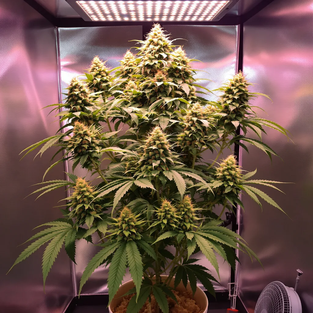 Bubbleberry 50% indica / 40% sativa flower with visible trichomes