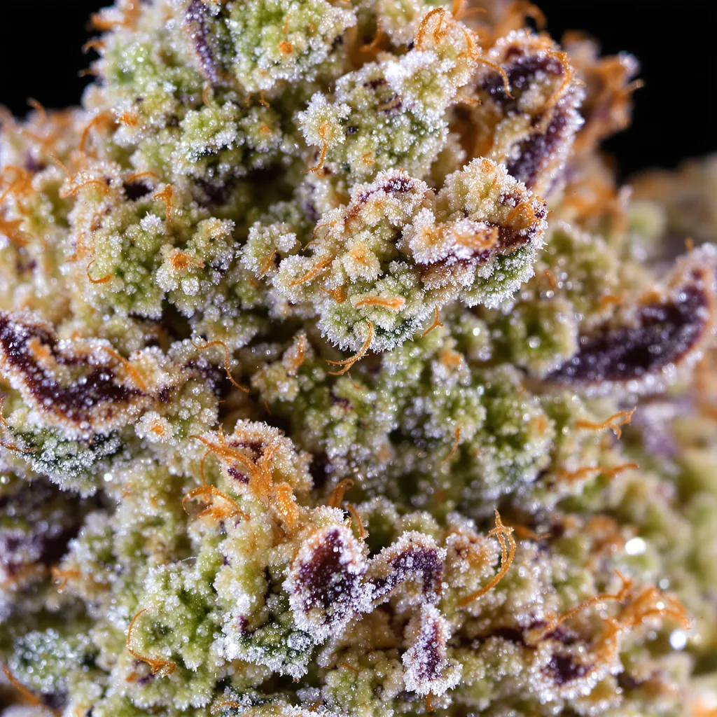 Bubbleberry cannabis bud close-up showing balanced bud structure with frosted trichomes