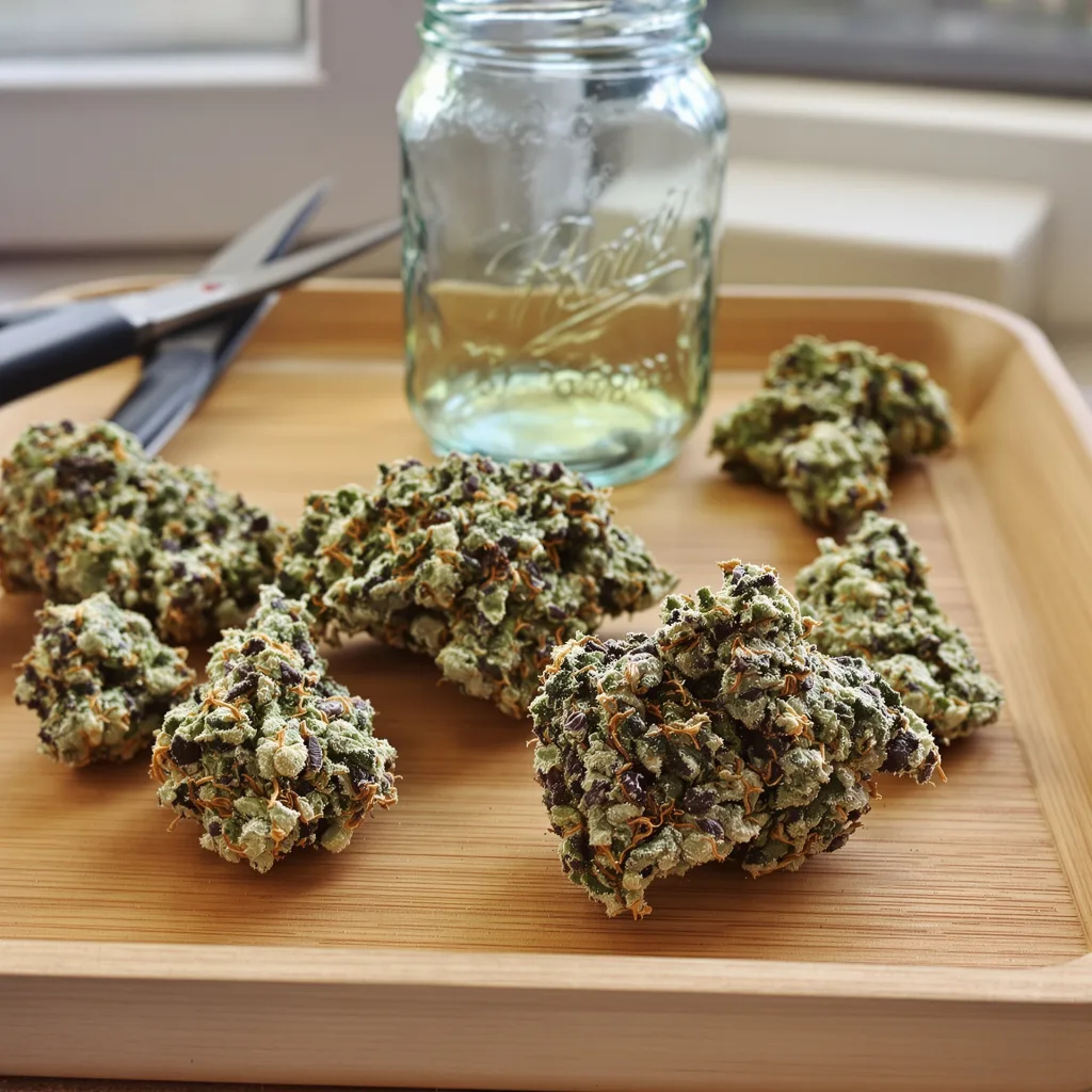 Bubblegum 59% indica / 41% sativa flower with visible trichomes