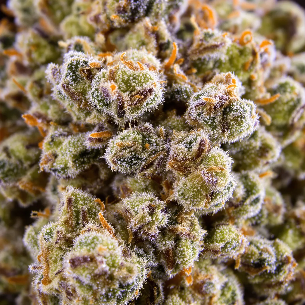 Bubblegum cannabis bud close-up showing balanced bud structure with frosted trichomes