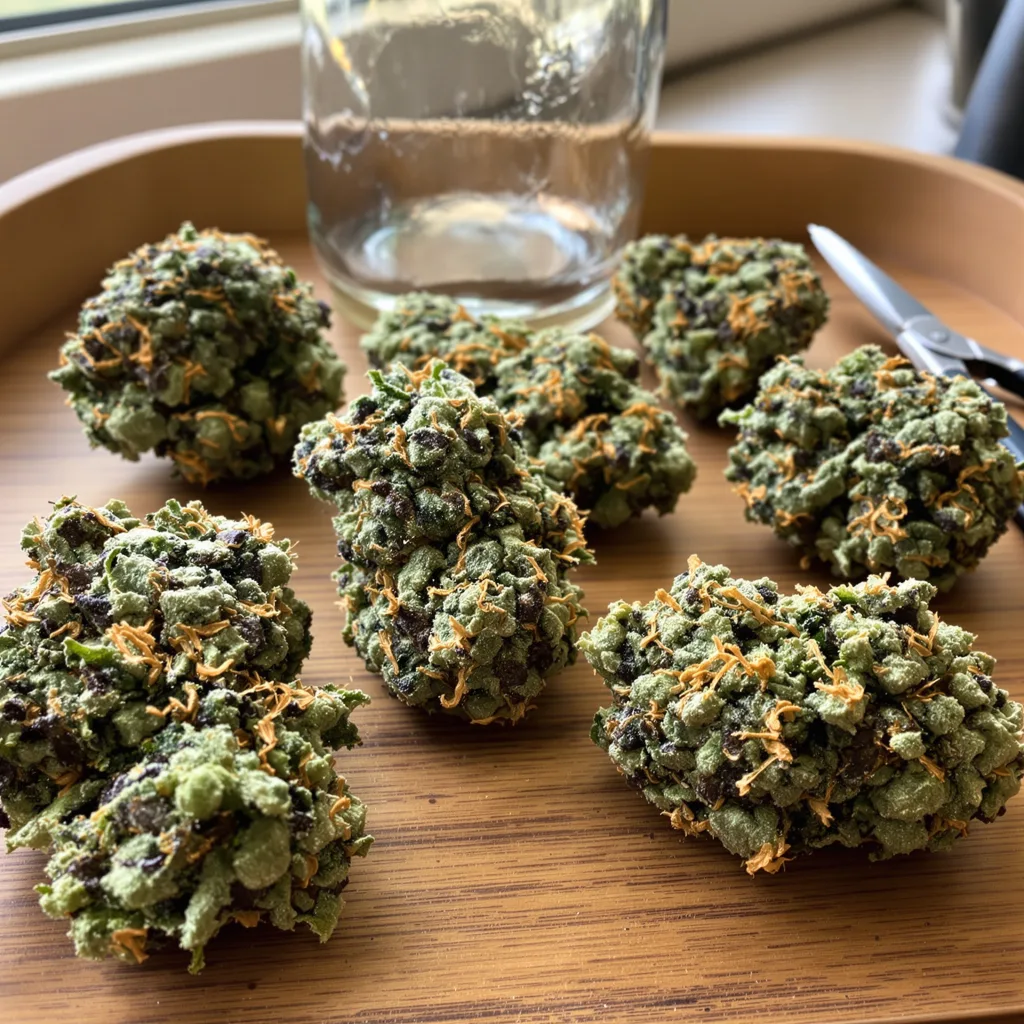 Bugatti 64% indica / 36% sativa flower with visible trichomes