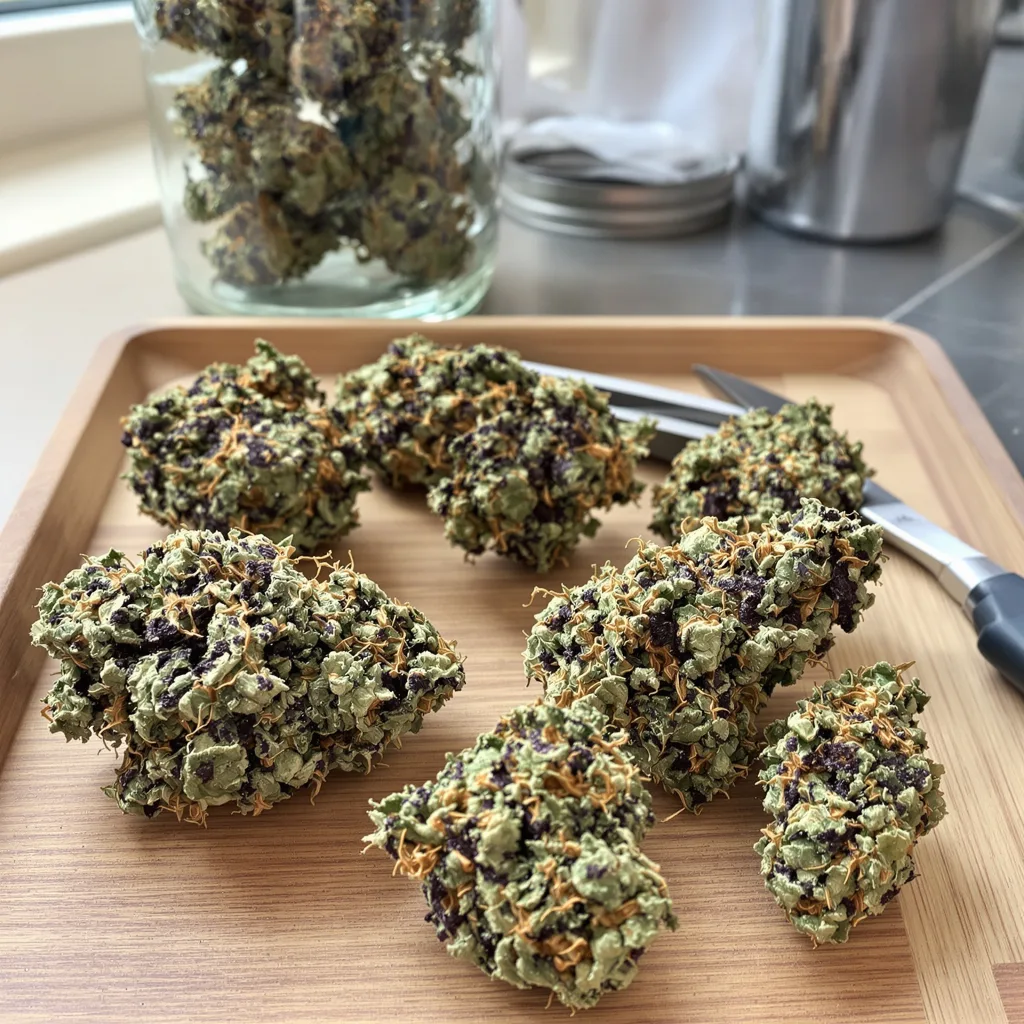 Burkle 78% indica / 22% sativa flower with visible trichomes