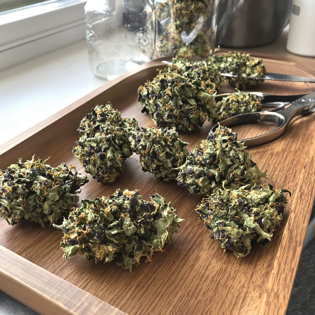 Burkle 78% indica / 22% sativa flower with visible trichomes