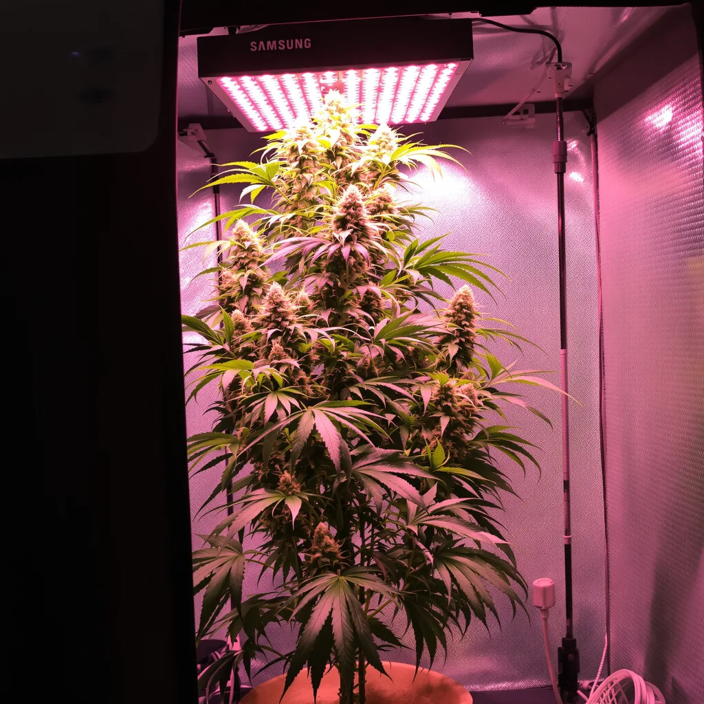 Butterscotch 14% indica / 86% sativa flower with visible trichomes