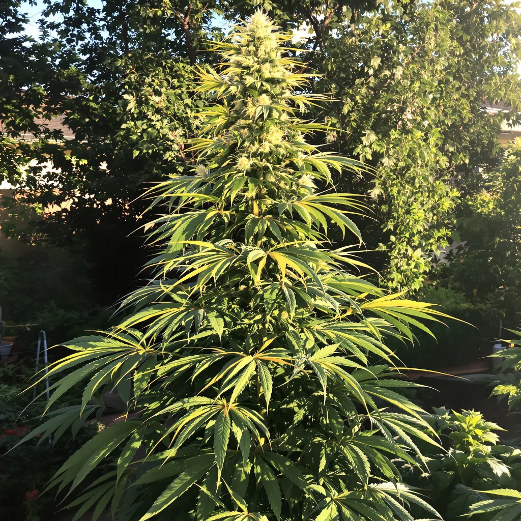 Butterscotch 14% indica / 86% sativa flower with visible trichomes