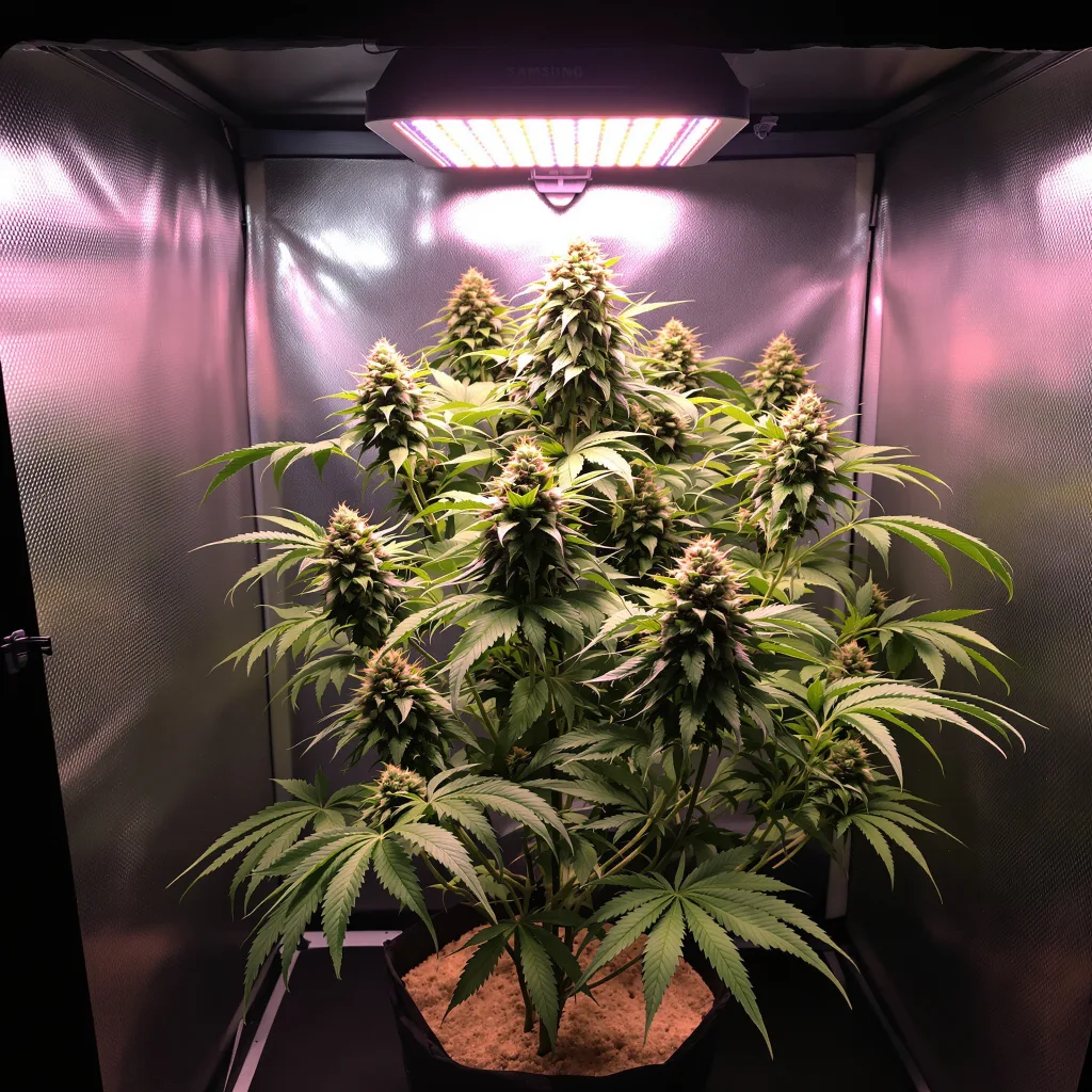 Caffeine Bomb 66% indica / 34% sativa flower with visible trichomes