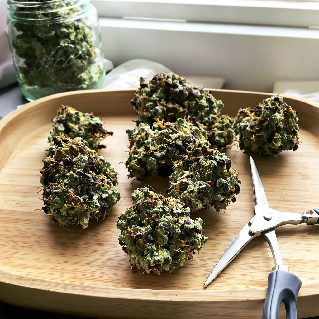 Cali Kush 90% indica / 10% sativa flower with visible trichomes