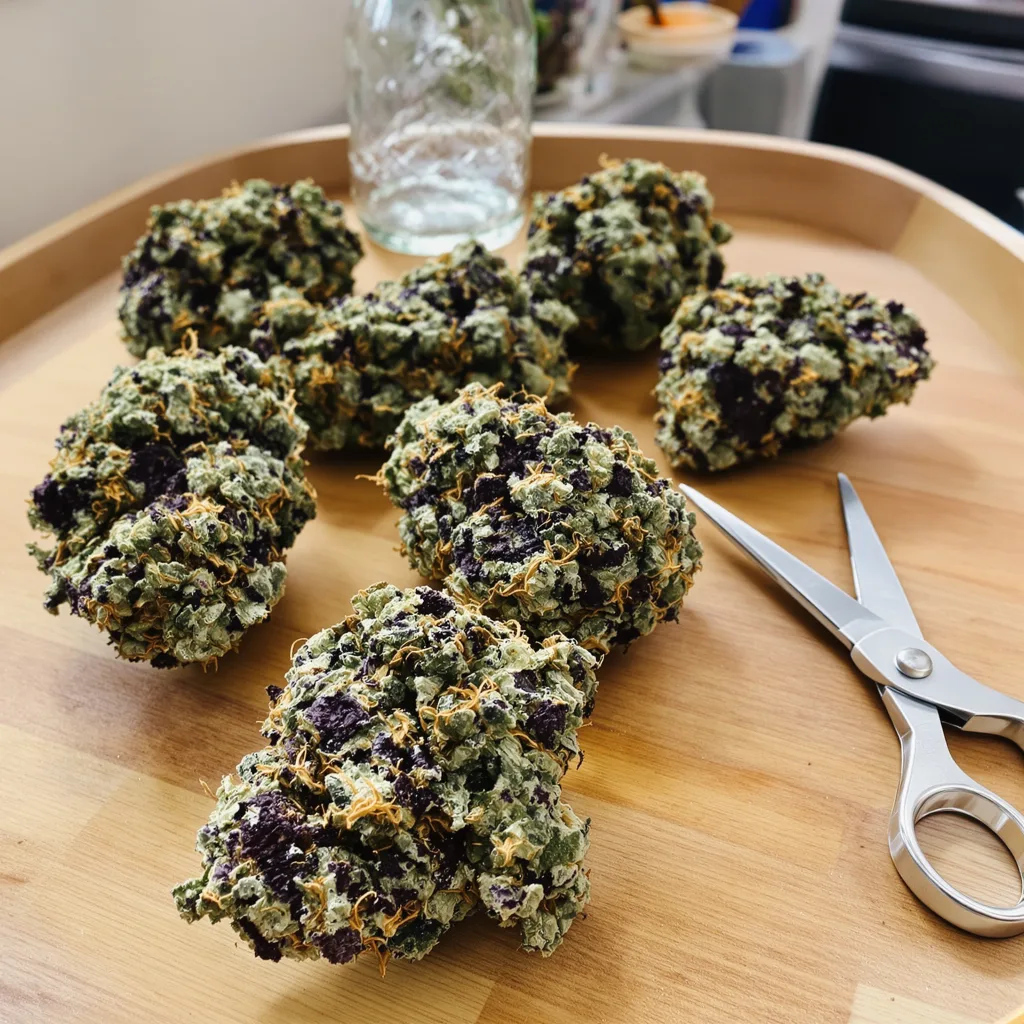 Candy Cream 66% indica / 34% sativa flower with visible trichomes