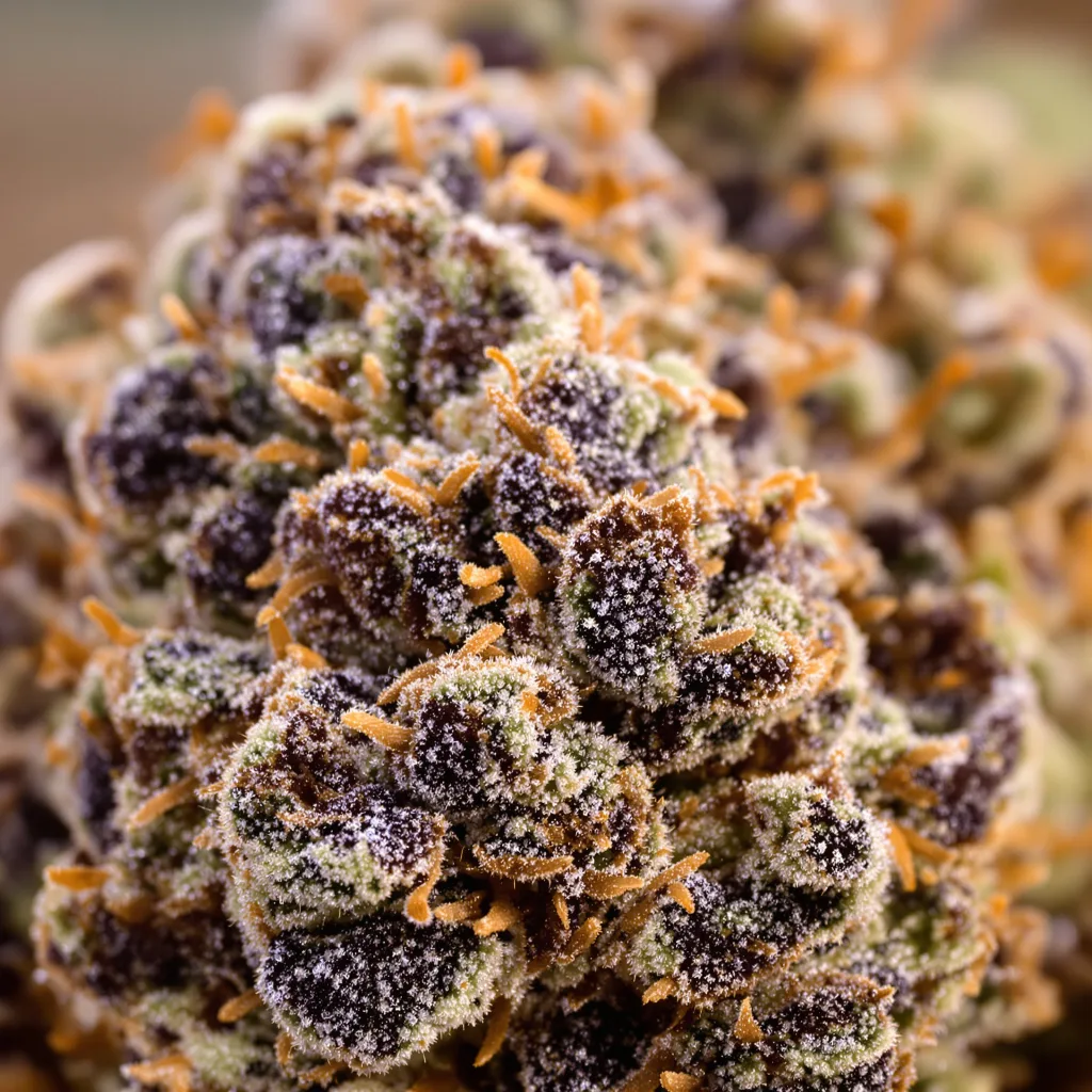 Candy Cream cannabis bud close-up showing dense purple-tinged calyxes