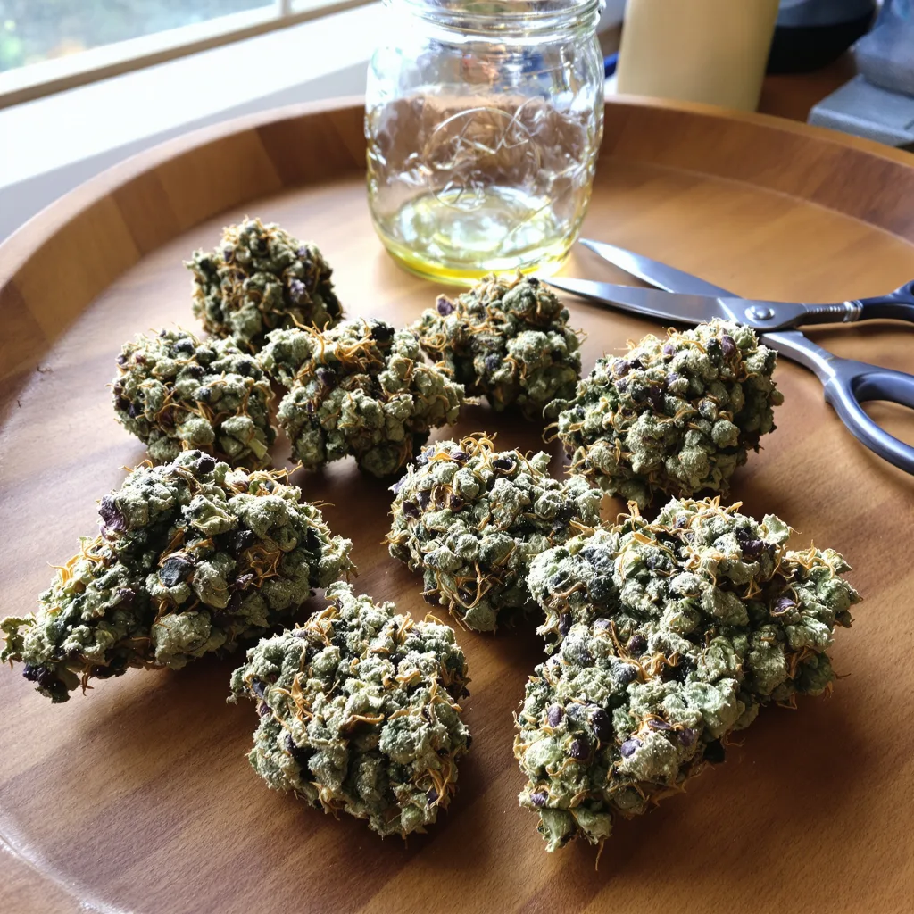 Candy Jack 50% indica / 50% sativa flower with visible trichomes