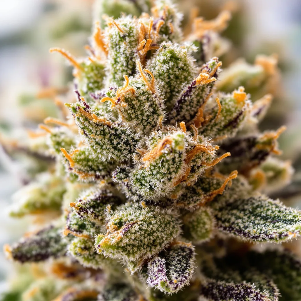 Candy Jack cannabis bud close-up showing balanced bud structure with frosted trichomes