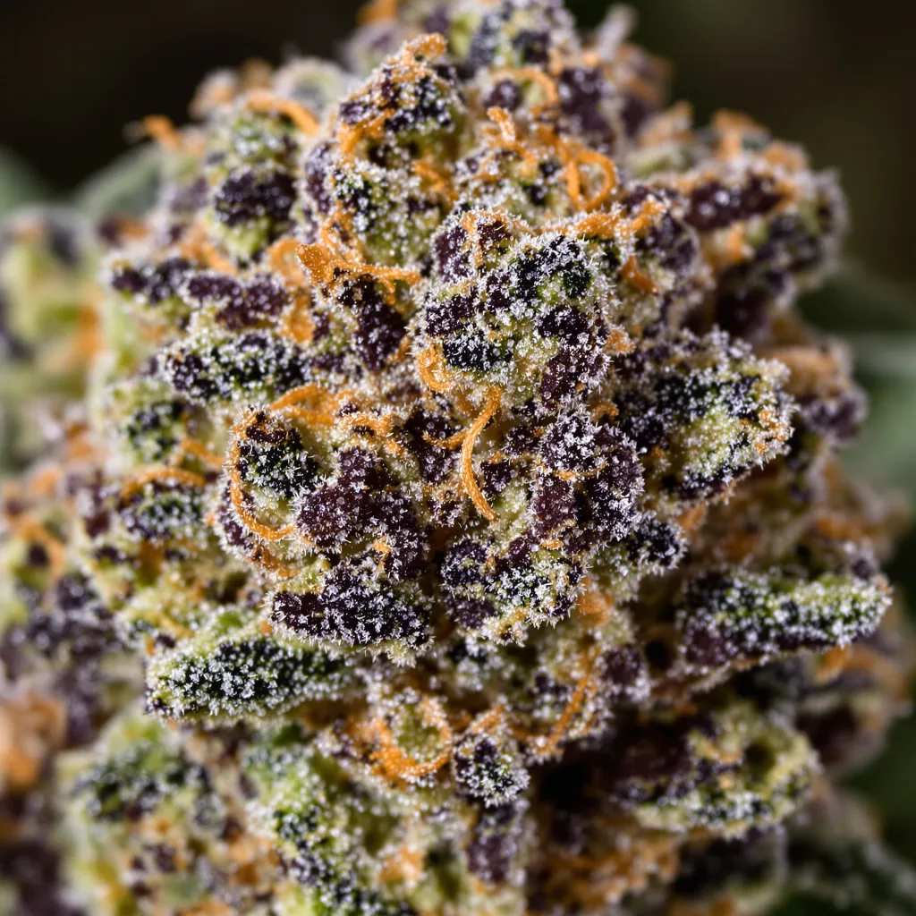 Capers cannabis bud close-up showing dense purple-tinged calyxes
