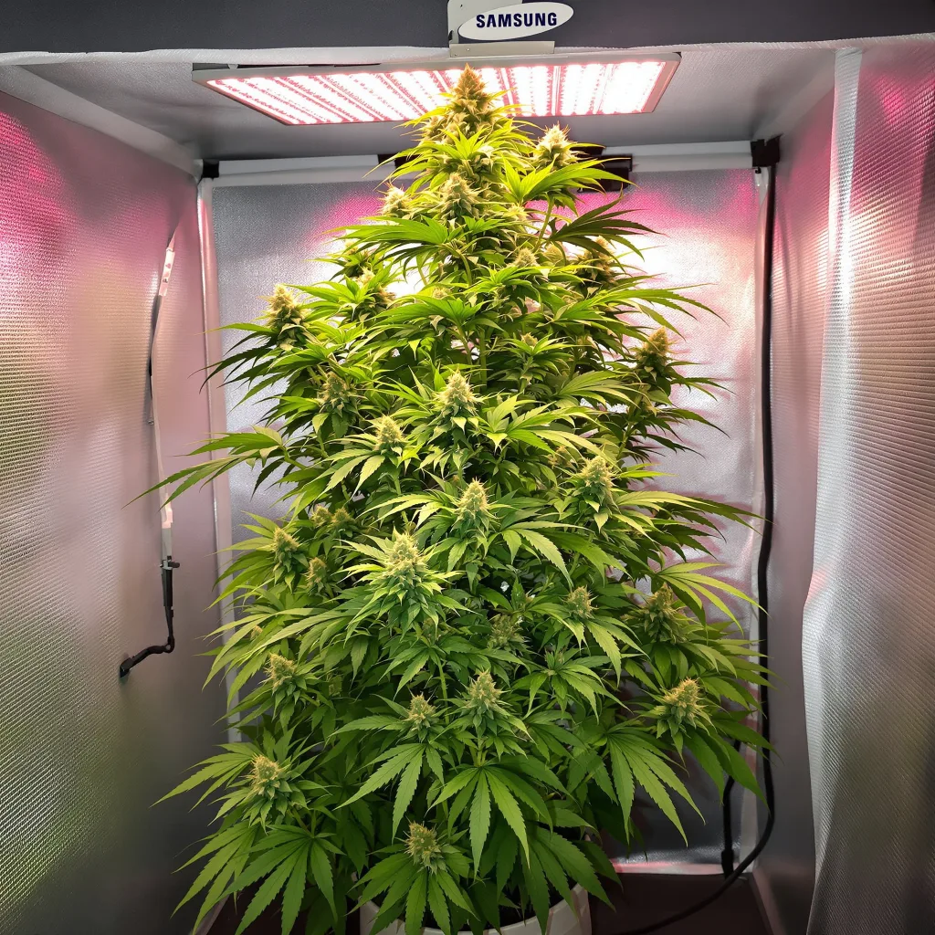 Cat Piss 25% indica / 75% sativa flower with visible trichomes