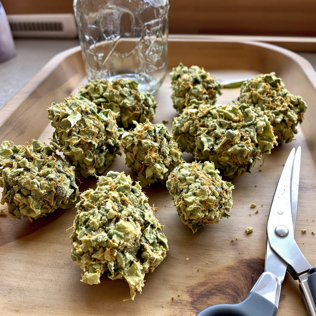 CBD 3D 51% indica / 49% sativa flower with visible trichomes
