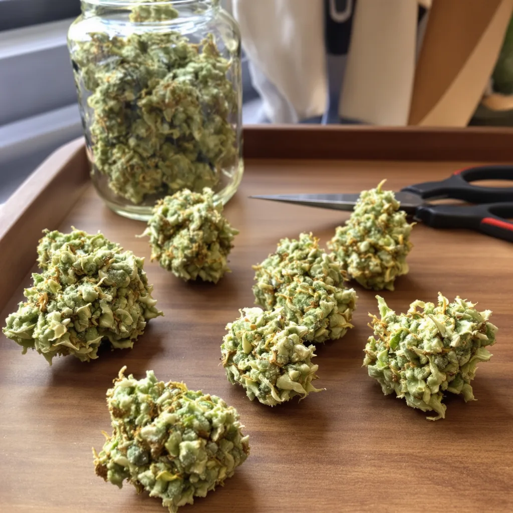 CBD ACDC 47% indica / 53% sativa flower with visible trichomes