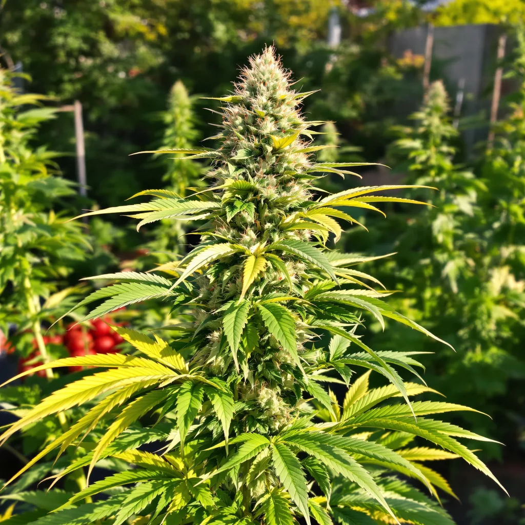 CBD Blueberry 46% indica / 54% sativa flower with visible trichomes
