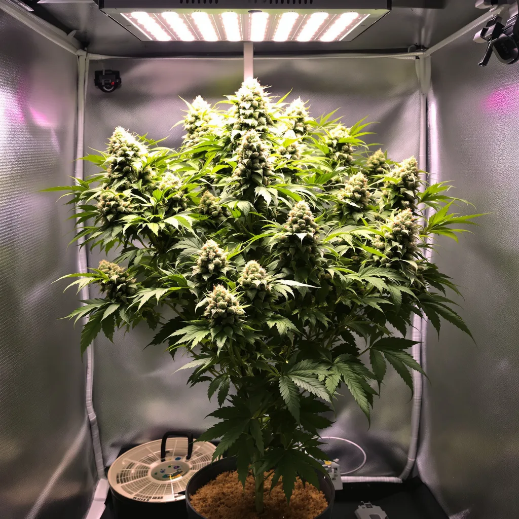 CBD Critical Mango 47% indica / 53% sativa flower with visible trichomes