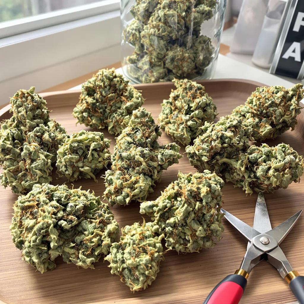 CBD Fast Eddy 42% indica / 58% sativa flower with visible trichomes
