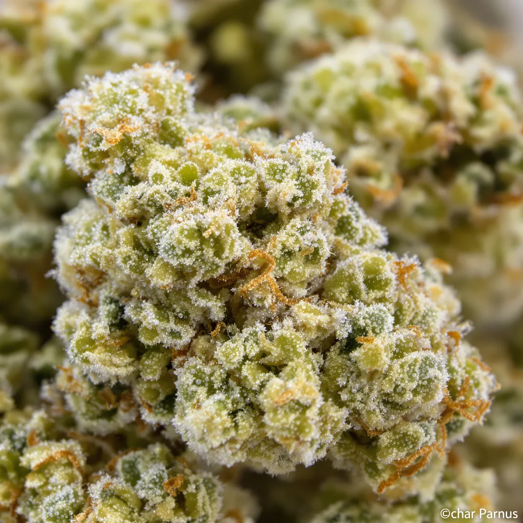 CBD Fast Eddy cannabis bud close-up showing pale-green low-resin flower