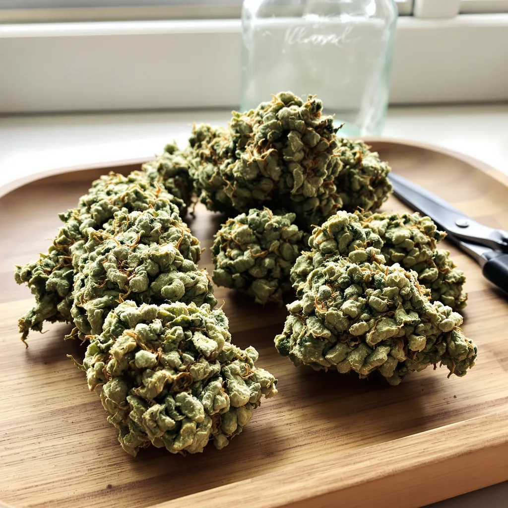 CBD Haze 40% indica / 60% sativa flower with visible trichomes