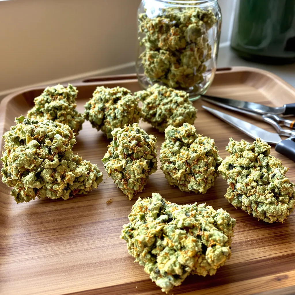 CBD Lemon Potion 44% indica / 56% sativa flower with visible trichomes