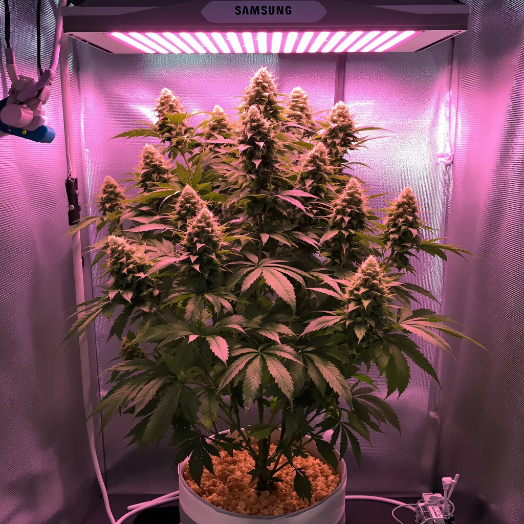 CBD Lemon Potion 44% indica / 56% sativa flower with visible trichomes