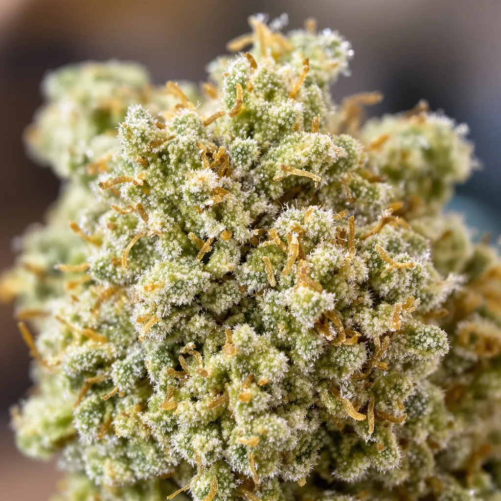 CBD Lemon Potion cannabis bud close-up showing pale-green low-resin flower