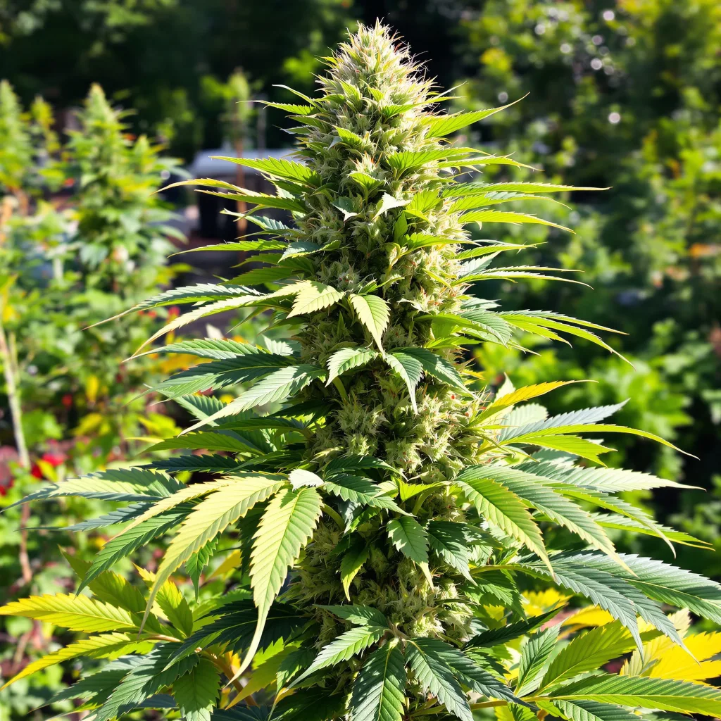 CBD Lemon Potion 44% indica / 56% sativa flower with visible trichomes