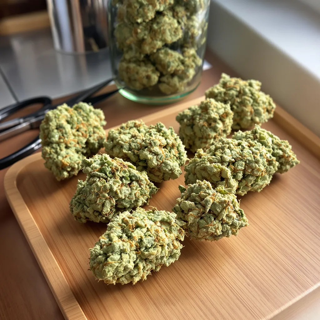 CBD Moby Dick 58% indica / 42% sativa flower with visible trichomes