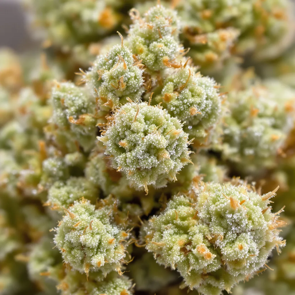 CBD Solomatic cannabis bud close-up showing pale-green low-resin flower