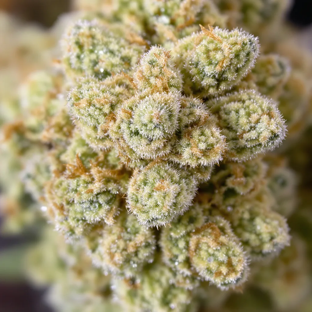 CBD Solomatic cannabis bud close-up showing pale-green low-resin flower