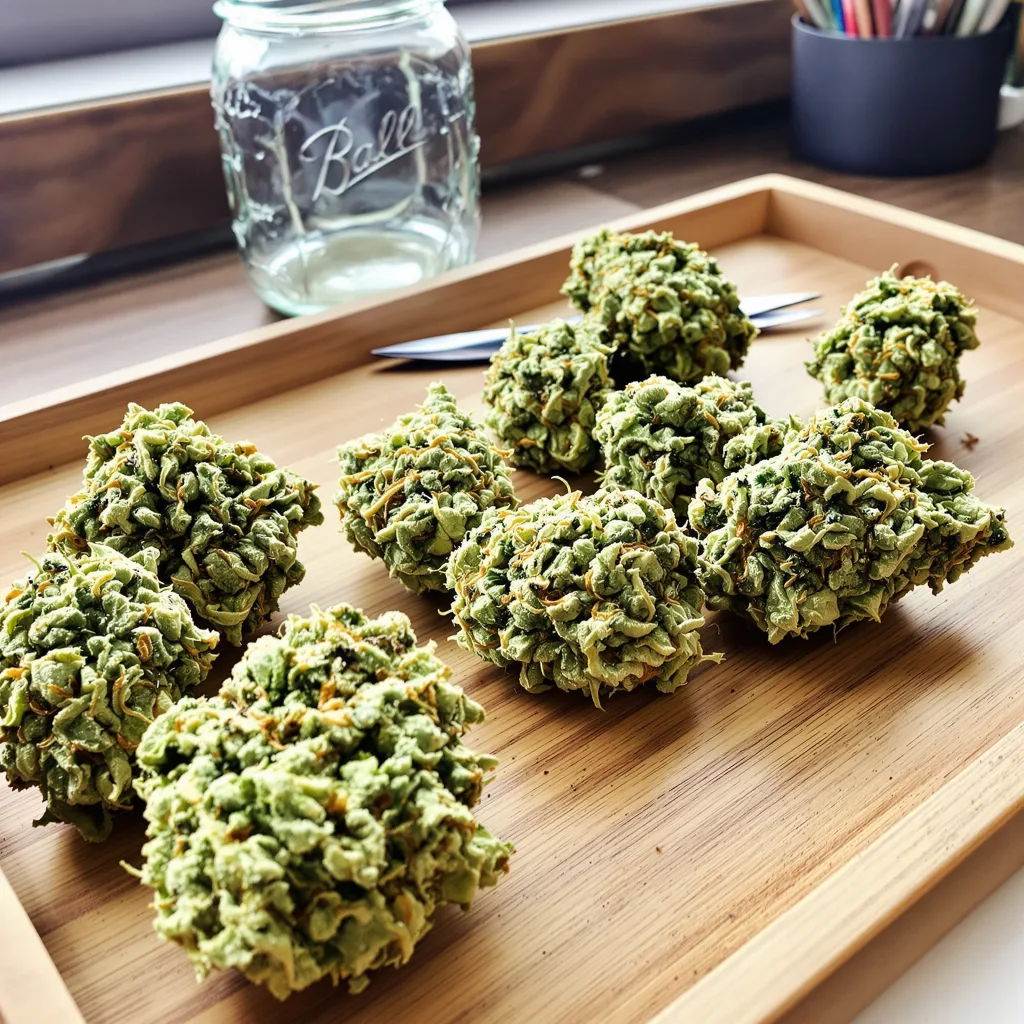 CBD Yummy 53% indica / 47% sativa flower with visible trichomes
