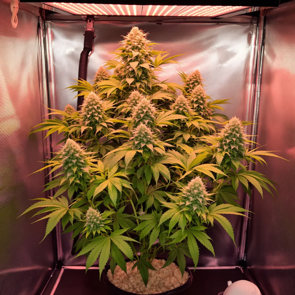 CBD Yummy 53% indica / 47% sativa flower with visible trichomes