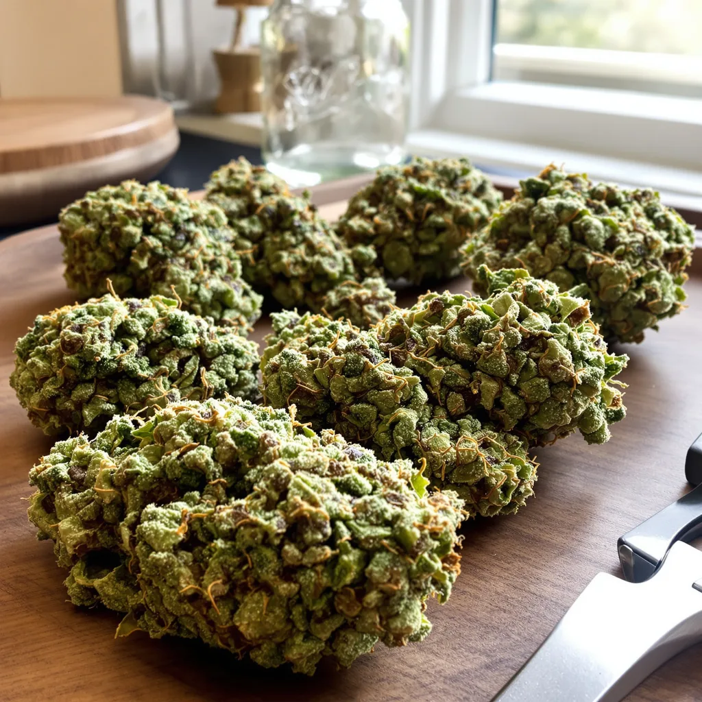 Cheeseburger 38% indica / 62% sativa flower with visible trichomes