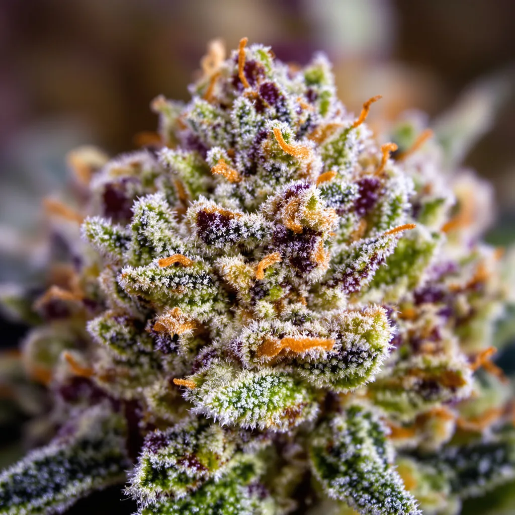 Cheeseburger cannabis bud close-up showing open-bud structure with orange pistils