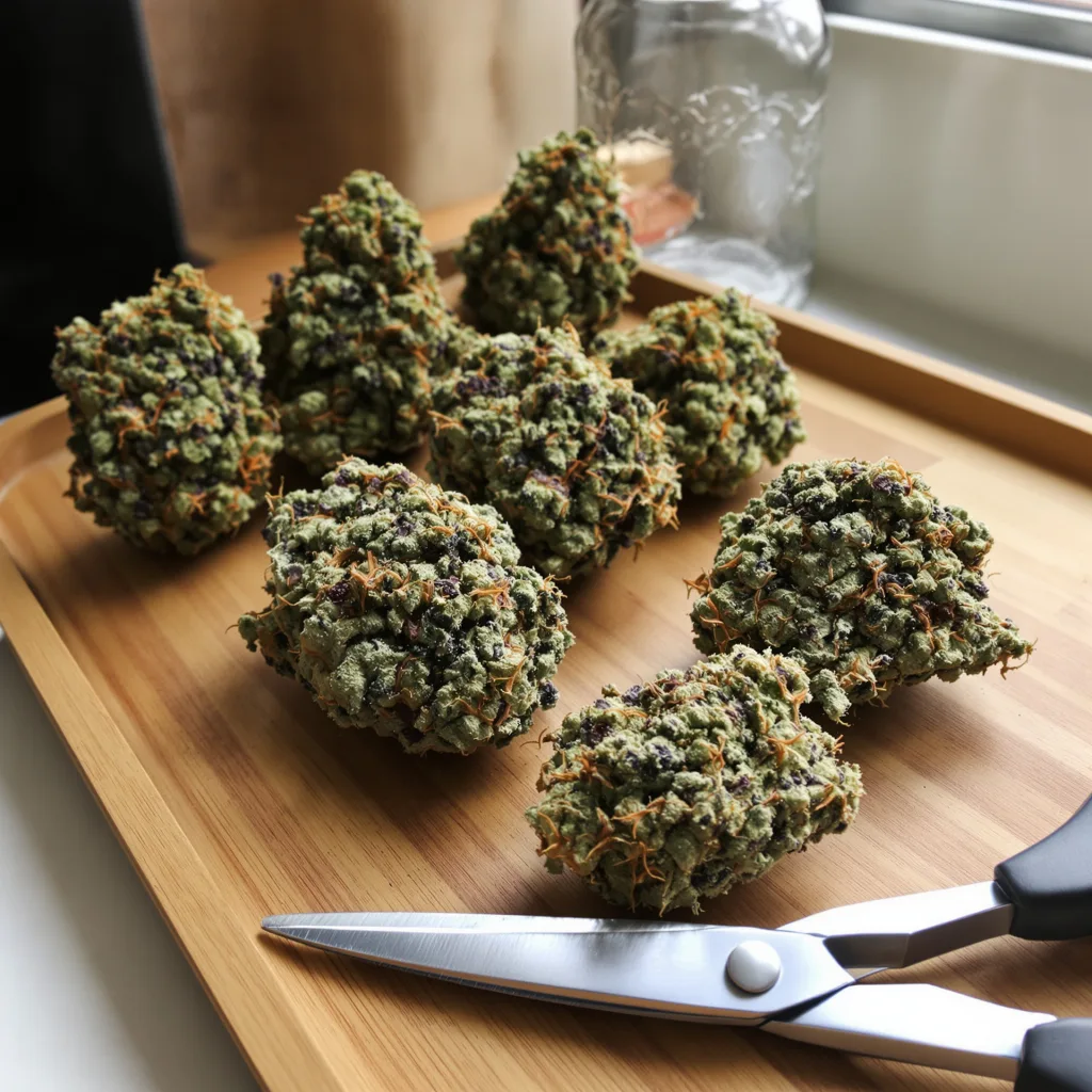 Cheeseburger 38% indica / 62% sativa flower with visible trichomes